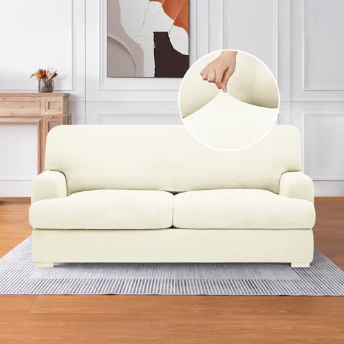 molasofa T Cushion Loveseat Slipcover with 2 Individual T Cushion Shape Seat Covers for Home Décor, 3 Pieces Stretchable, Washable, Non-Pilling, Non-Slip Loveseat Covers (Loveseat,Ivory) - Image 4