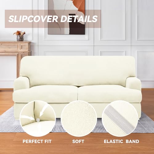 molasofa T Cushion Loveseat Slipcover with 2 Individual T Cushion Shape Seat Covers for Home Décor, 3 Pieces Stretchable, Washable, Non-Pilling, Non-Slip Loveseat Covers (Loveseat,Ivory) - Image 5