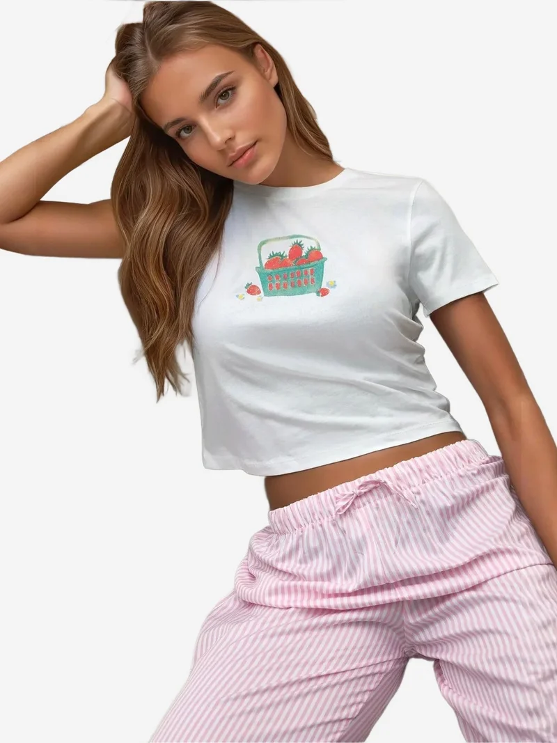 HICCUP Printed Regular Fit Crew Neck 100% Cotton Crop T-shirt