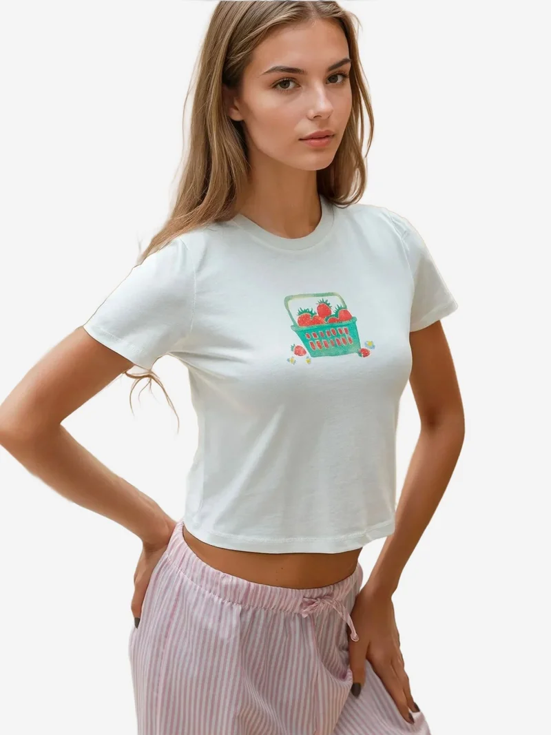 Hiccup Multicolor Printed Regular Fit Crew Neck 100% Cotton Crop T-shirt for Women | Best Price UAE