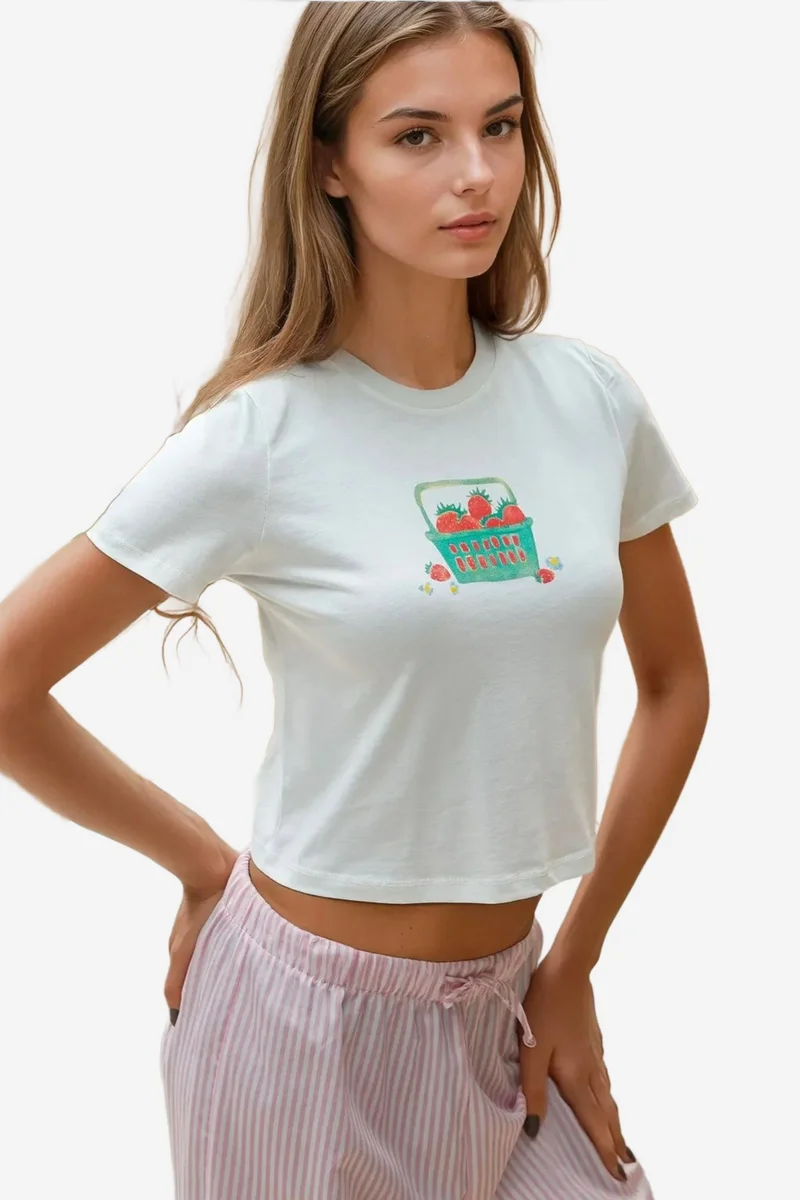 Hiccup Multicolor Printed Regular Fit Crew Neck 100% Cotton Crop T-shirt for Women | Best Price UAE
