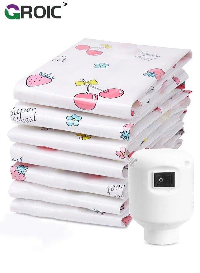 GROIC Premium Vacuum Storage Bags with Electric Pump, 6 Pack (2 Jumbo, 2 Large, 2 Medium), Reusable Space Saver Bags for Clothes, Mattress,Space Saver Vacuum Bag - Image 1