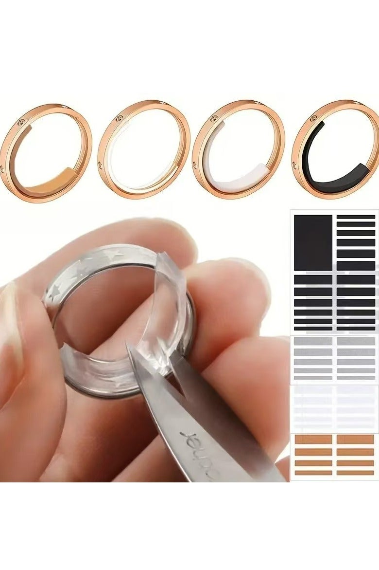 4 قطع من ملصقات ضبط مقاس الخاتم غير المرئية للخواتم الفضفاضة، ملصقات شفافة بيضاء لضبط مقاس خاتم الإصبع، أدوات مجوهرات - Image 1