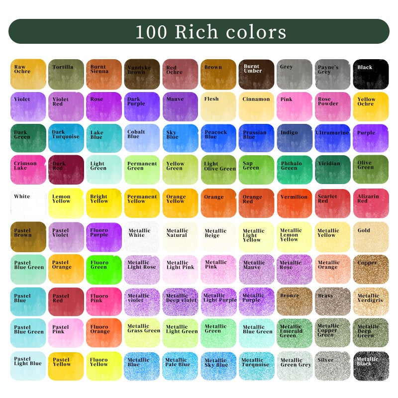 Artecho Watercolor Paint Set 100 Colors with Metallic in Portable Box, Paint Kit with Watercolor Papers and Brushes, Water Color Set for Beginners & Professionals - Image 2