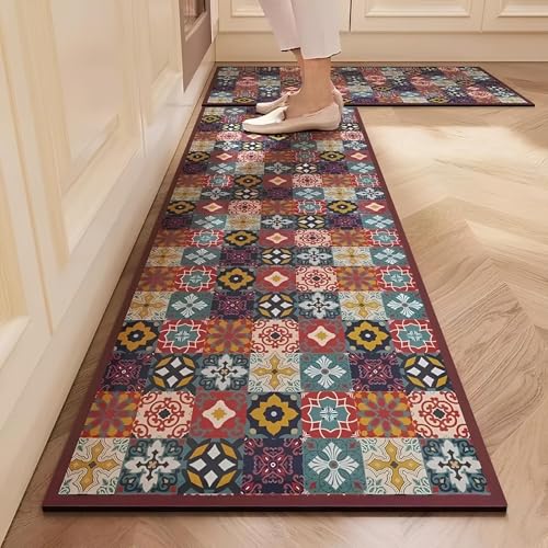 Roslen Kitchen Mat for Floor Anti Slip, 2 Pcs Kitchen Mats, Kitchen Mats for Floor Cushioned Kitchen Rugs & Mats, Waterproof Comfort Standing Mat Runner for Kitchen Sink Balcony & Office - Image 1