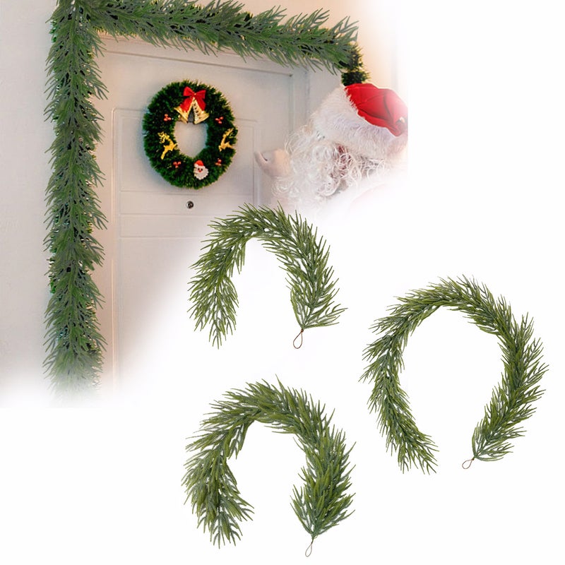 Christmas Norfolk Pine Garland, 4.92/5.57/8.85 feet Real Touch Pine and Cypress Garland, lifelike leaves, Christmas Green Garland, used for home decoration fireplace (4.92/5.57/8.85 feet, 1 pcs) - Image 2