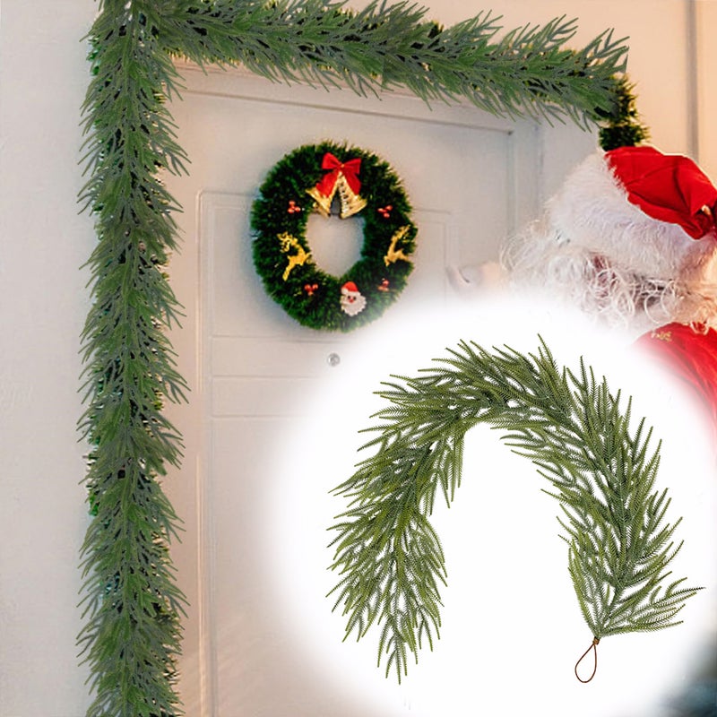 Christmas Norfolk Pine Garland, 4.92/5.57/8.85 feet Real Touch Pine and Cypress Garland, lifelike leaves, Christmas Green Garland, used for home decoration fireplace (4.92/5.57/8.85 feet, 1 pcs) - Image 1