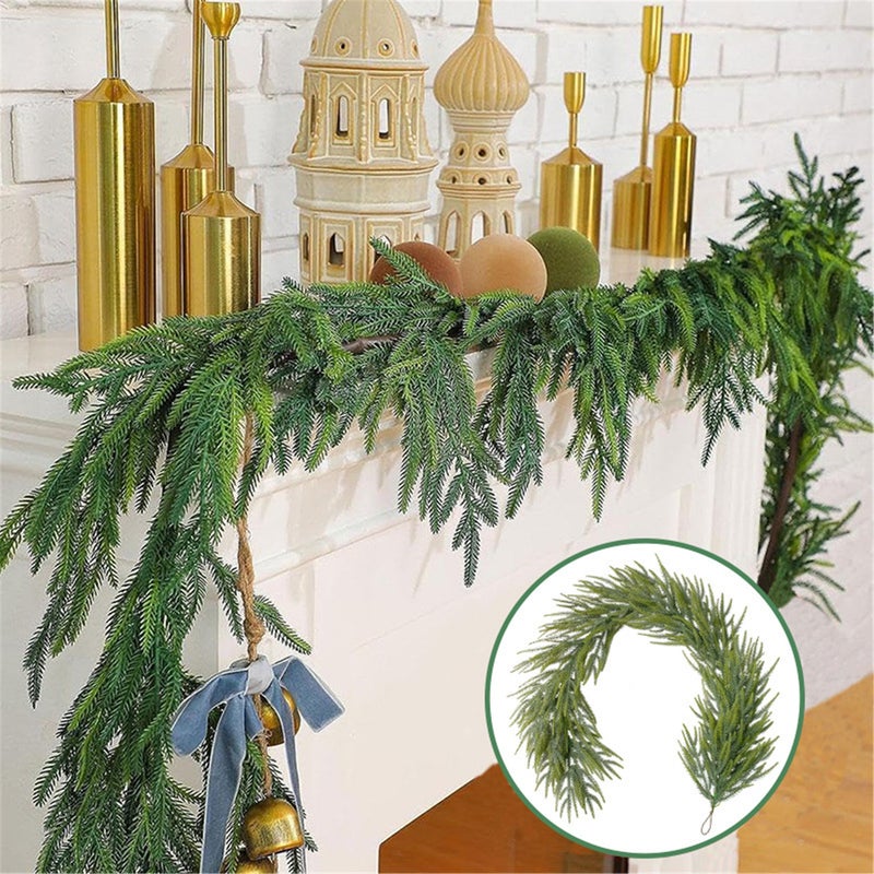 Christmas Norfolk Pine Garland, 4.92/5.57/8.85 feet Real Touch Pine and Cypress Garland, lifelike leaves, Christmas Green Garland, used for home decoration fireplace (4.92/5.57/8.85 feet, 1 pcs) - Image 4