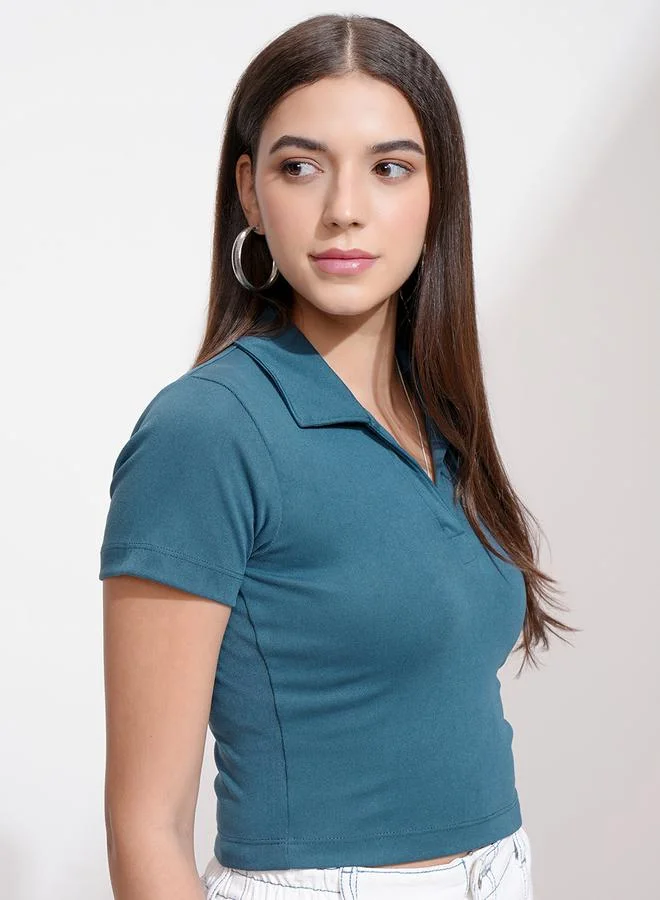 Tokyo Talkies Tokyo Talkies Solid Cotton Polo Neck Top