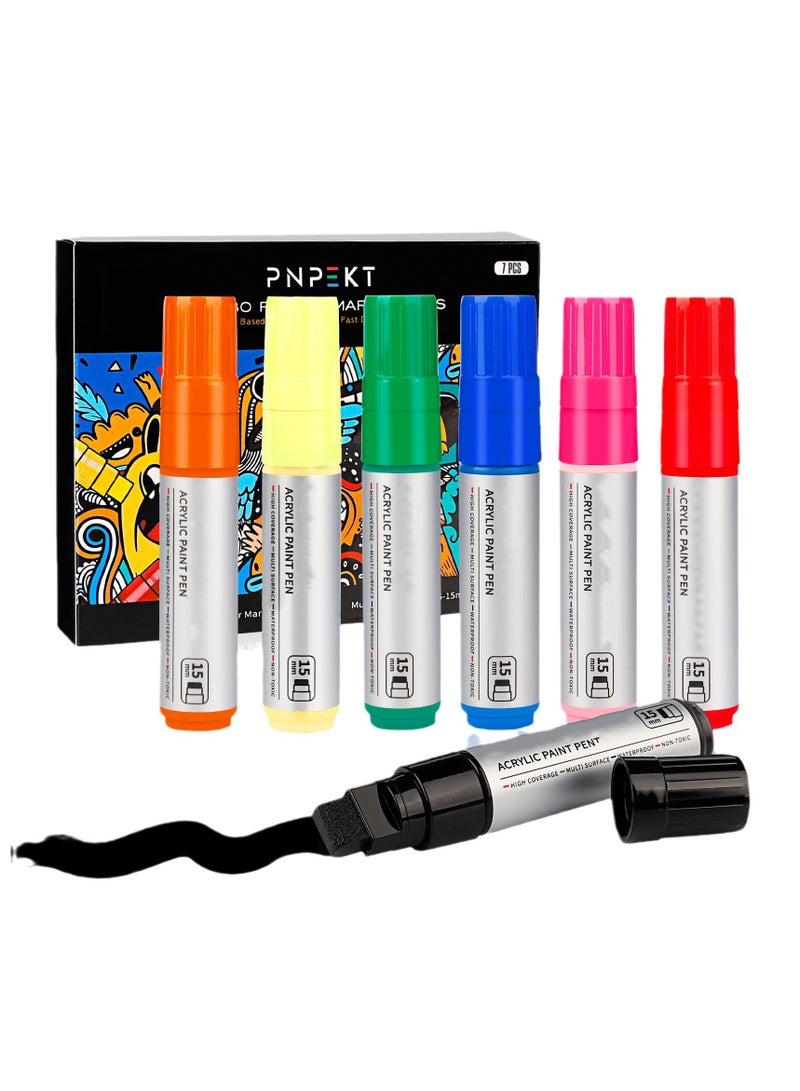 SYOSI Acrylic Paint Markers, 7Pcs Acrylic Paint Markers 15mm Felt Tip Colored Markers Bulk Large Permanent Markers Waterproof Markers Big Marker Pen for Wood, Plastic, Rock Almost All Solid Surfaces - Image 1