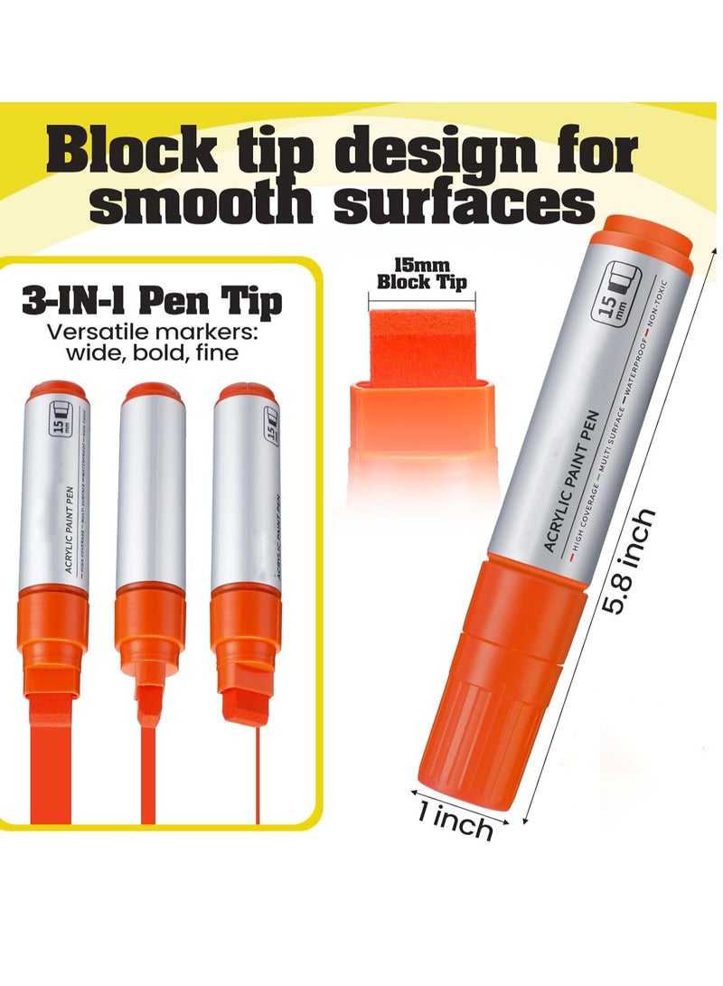 SYOSI Acrylic Paint Markers, 7Pcs Acrylic Paint Markers 15mm Felt Tip Colored Markers Bulk Large Permanent Markers Waterproof Markers Big Marker Pen for Wood, Plastic, Rock Almost All Solid Surfaces - Image 5