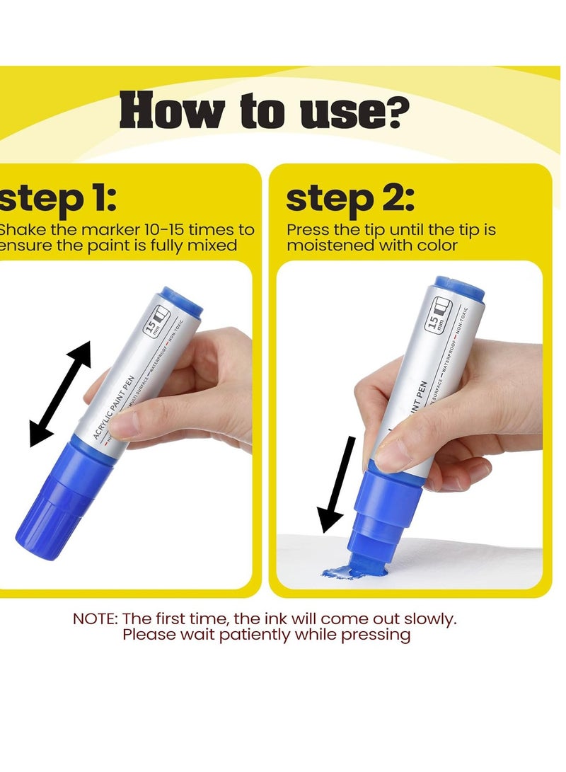 SYOSI Acrylic Paint Markers, 7Pcs Acrylic Paint Markers 15mm Felt Tip Colored Markers Bulk Large Permanent Markers Waterproof Markers Big Marker Pen for Wood, Plastic, Rock Almost All Solid Surfaces - Image 4