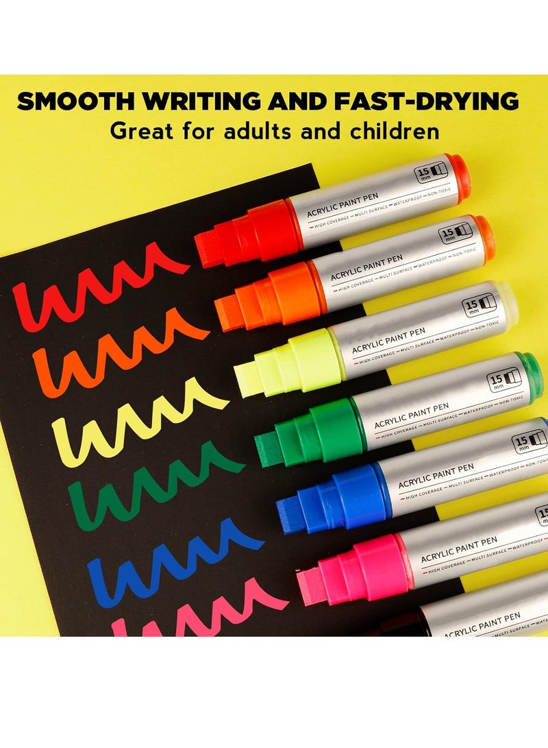 SYOSI Acrylic Paint Markers, 7Pcs Acrylic Paint Markers 15mm Felt Tip Colored Markers Bulk Large Permanent Markers Waterproof Markers Big Marker Pen for Wood, Plastic, Rock Almost All Solid Surfaces - Image 2