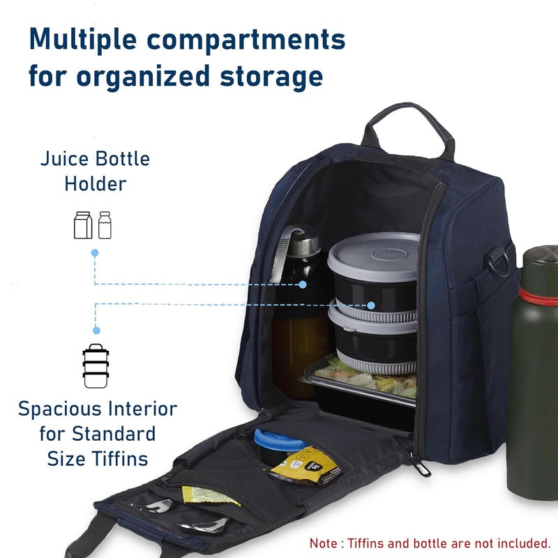 Carriall Navy Meal BagTiffin Bag for Office College School Picnic Reusable WaterResistant Lunch Box Cover Bag Only 8L Capacity Storage Gifting for MenWomen Kids BoysGirls - Image 4