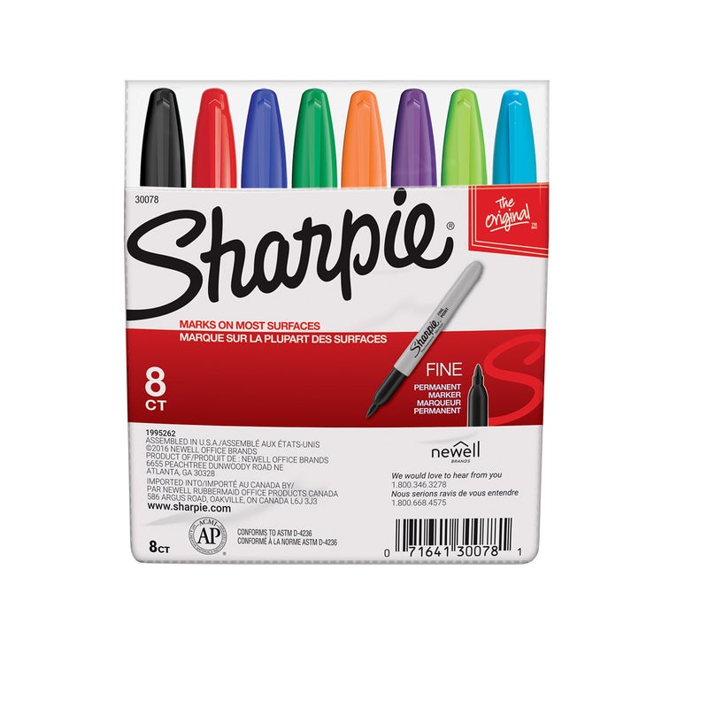 Sharpie 30078 Permanent Markers, Fine Point, Classic Colors, 8 Count (Assorted) - Image 1