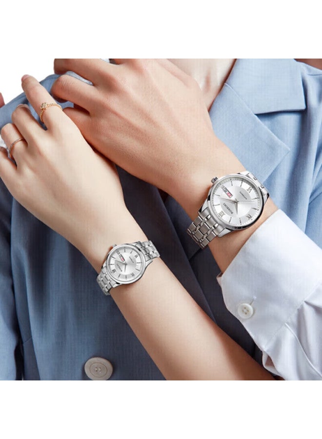 ROSSINI Couple Mechanical Watch White Dial Steel Strap 520 Wedding Gift Business Calendar 515701/515702 - Image 3