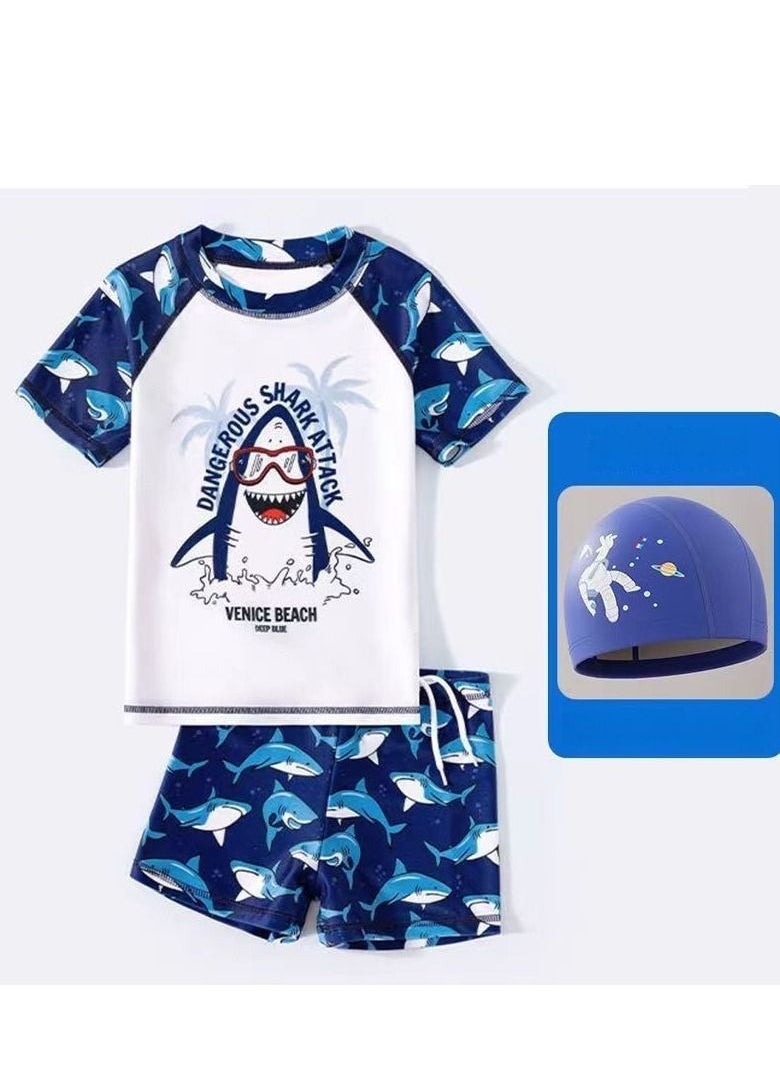 2023 Children's Sunscreen Quick-Drying Swimsuit Swimming Training Hot Spring Suit Professional Five-Point Boy Short-Sleeved Split Suit  - Image 1