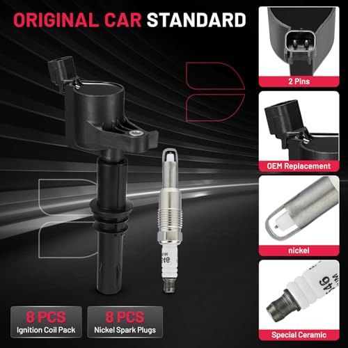 BDFHYK Ignition Coil Pack DG511 and Iridium Spark Plug SP515 SP546 Compatible with Ford F150 F250 2004-2008 Ford Mustang Expedition 2007 Lincoln Navigator Ford Coil Pack 5.4L Coil for FD508 Set of 8 - Image 4