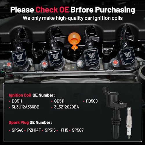 BDFHYK Ignition Coil Pack DG511 and Iridium Spark Plug SP515 SP546 Compatible with Ford F150 F250 2004-2008 Ford Mustang Expedition 2007 Lincoln Navigator Ford Coil Pack 5.4L Coil for FD508 Set of 8 - Image 5