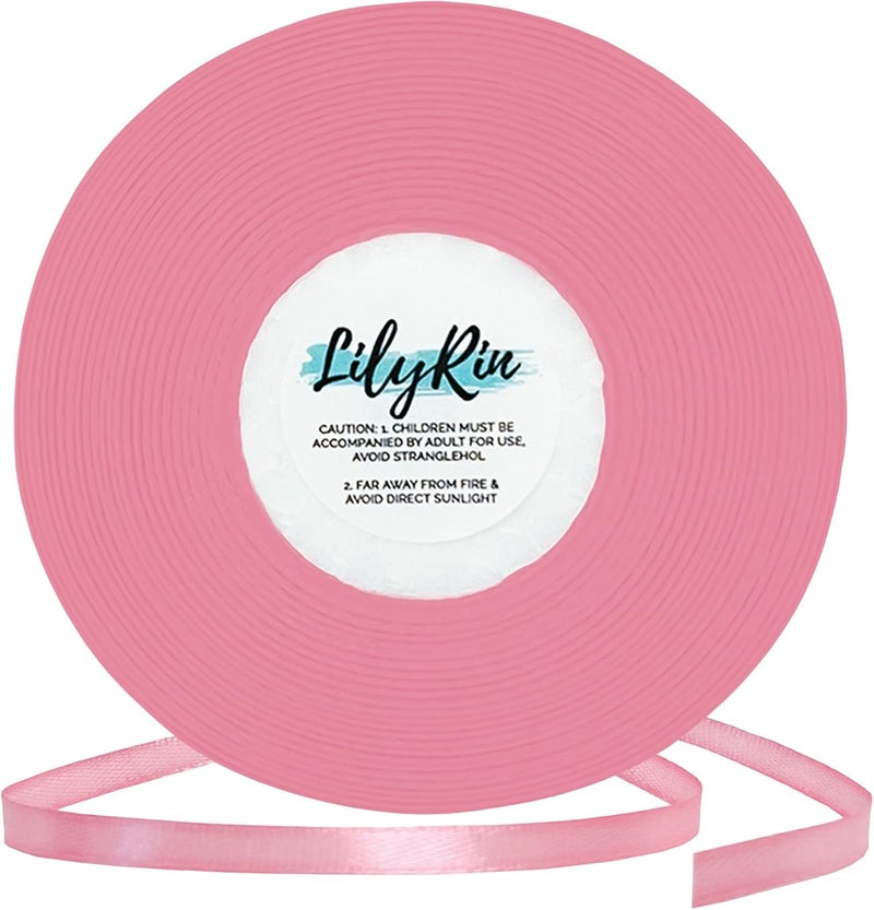 LilyRin Peony Pink Ribbon 1/4 Inches 36 Yards Satin Roll Scrapbooking Art Wedding Wreath, Baby Shower Packing Birthday Wrapping Christmas Projects Pink - Image 1