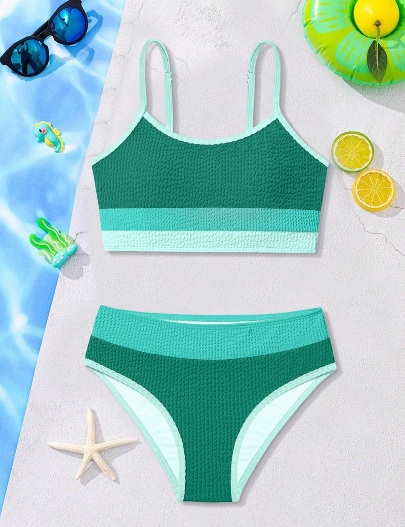 TALLWH Girl Swimsuit, Teen Bathing Suits for Girls 12-14 Casual Color-Block Adjustable Straps Bikini Sets Bathing Suits for 13 Year Old Girls - Image 5