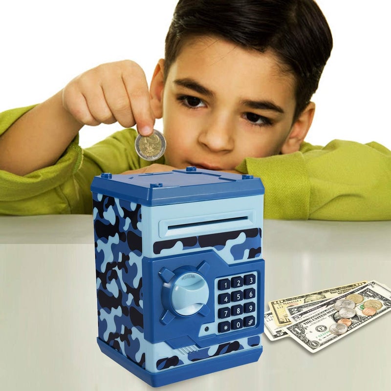 Yoego Kids Money Bank, Electronic Piggy Banks, Great Gift Toy for Kids Children, Auto Scroll Paper Money Saving Box Password Coin Bank,Perfect Toy Gifts for Boys Girls (Blue Camo) - Image 5