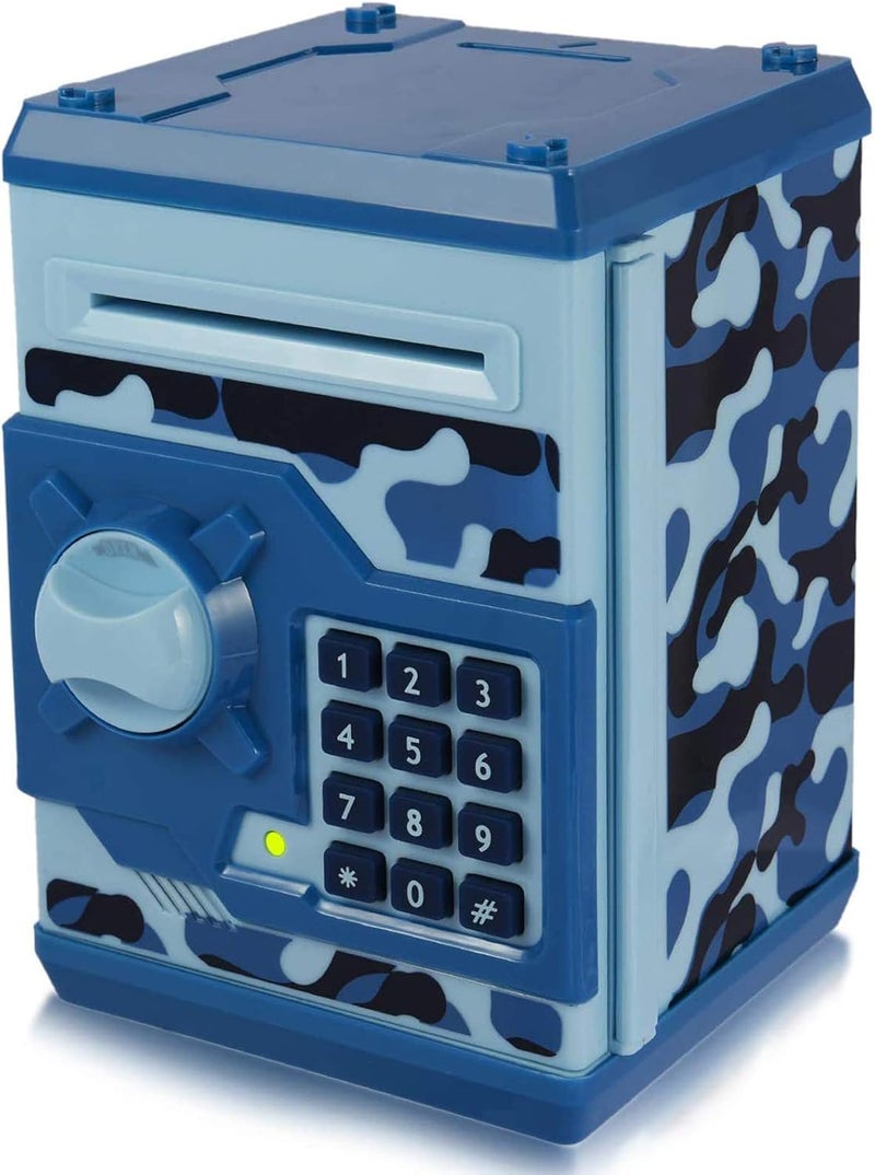 Yoego Kids Money Bank, Electronic Piggy Banks, Great Gift Toy for Kids Children, Auto Scroll Paper Money Saving Box Password Coin Bank,Perfect Toy Gifts for Boys Girls (Blue Camo) - Image 1
