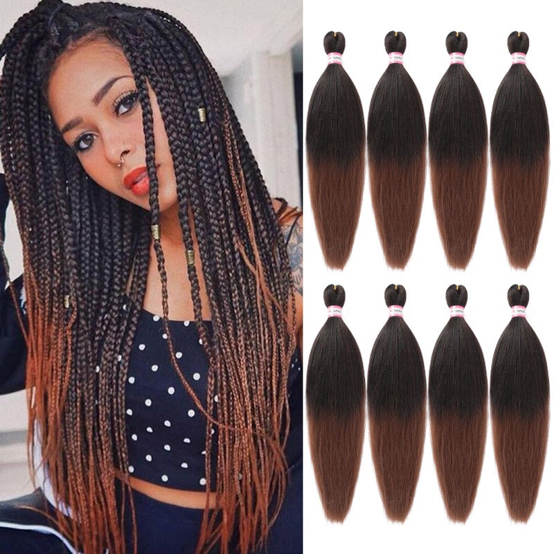 Dorsanee Ombre Brown Braiding Hair Pre Stretched 20 Inch 8 Packs Braiding Hair Extensions for Crochet Box Braids Twists Locs Hair Itch Free Soft Yaki Texture Hot Water Setting 20inch1B30
