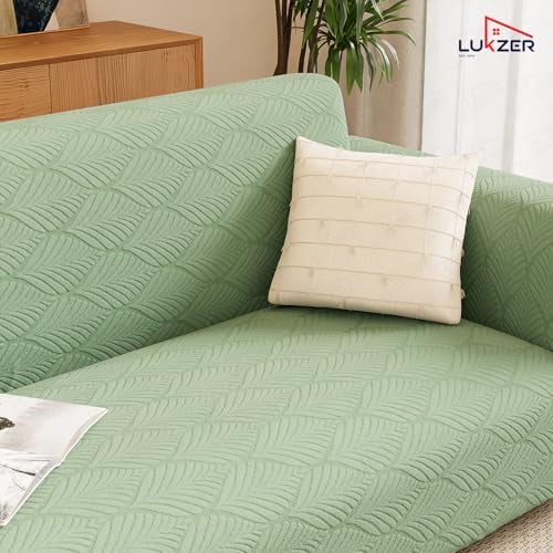 Lukzer 4 Seater Pastel Green Tangled Lines Pattern Sofa Cover | 240 GSM Universal Stretch Fit Jacquard Fabric Couch Protector | Fully Covered Anti Slip & Washable Sofa Cover (230-300cm/SC-121-04) - Image 5