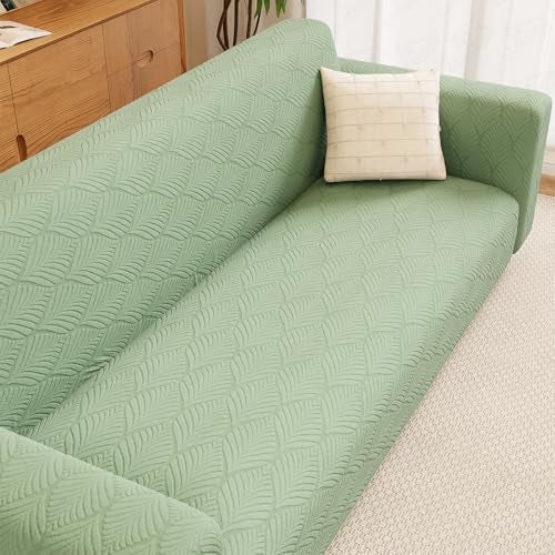 Lukzer 4 Seater Pastel Green Tangled Lines Pattern Sofa Cover | 240 GSM Universal Stretch Fit Jacquard Fabric Couch Protector | Fully Covered Anti Slip & Washable Sofa Cover (230-300cm/SC-121-04) - Image 1