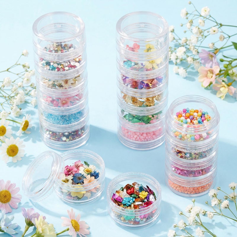 Fengek 6 Sets 6 Layer Stackable Plastic Containers, 10G/10ML Clear Cosmetic Storage Box Round Organizer Jars for Beads, Buttons, Small Jewelry Findings - Image 4