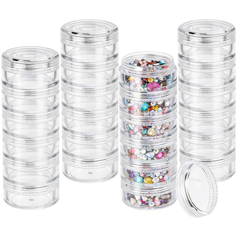Fengek 6 Sets 6 Layer Stackable Plastic Containers, 10G/10ML Clear Cosmetic Storage Box Round Organizer Jars for Beads, Buttons, Small Jewelry Findings - Image 1