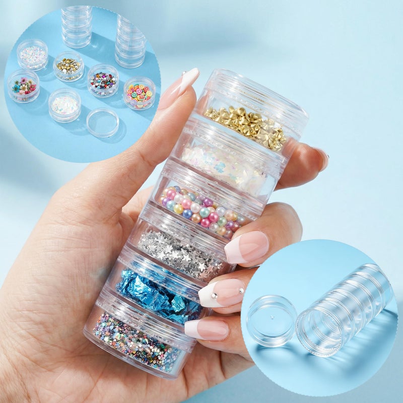 Fengek 6 Sets 6 Layer Stackable Plastic Containers, 10G/10ML Clear Cosmetic Storage Box Round Organizer Jars for Beads, Buttons, Small Jewelry Findings - Image 3