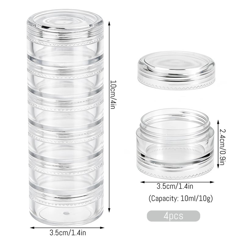 Fengek 6 Sets 6 Layer Stackable Plastic Containers, 10G/10ML Clear Cosmetic Storage Box Round Organizer Jars for Beads, Buttons, Small Jewelry Findings - Image 2