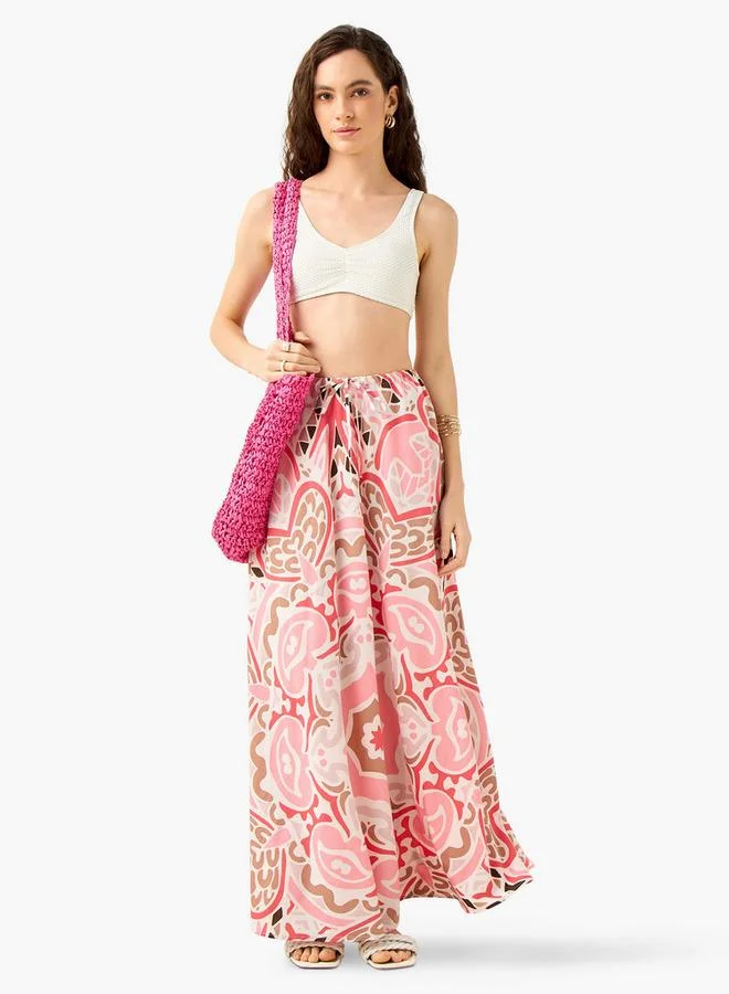 Splash FAV Printed Maxi Skirt with Tie-Up Detail