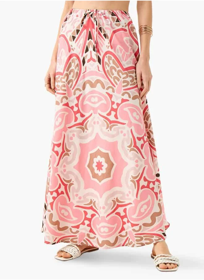 فاف Printed Maxi Skirt with Tie-Up Detail