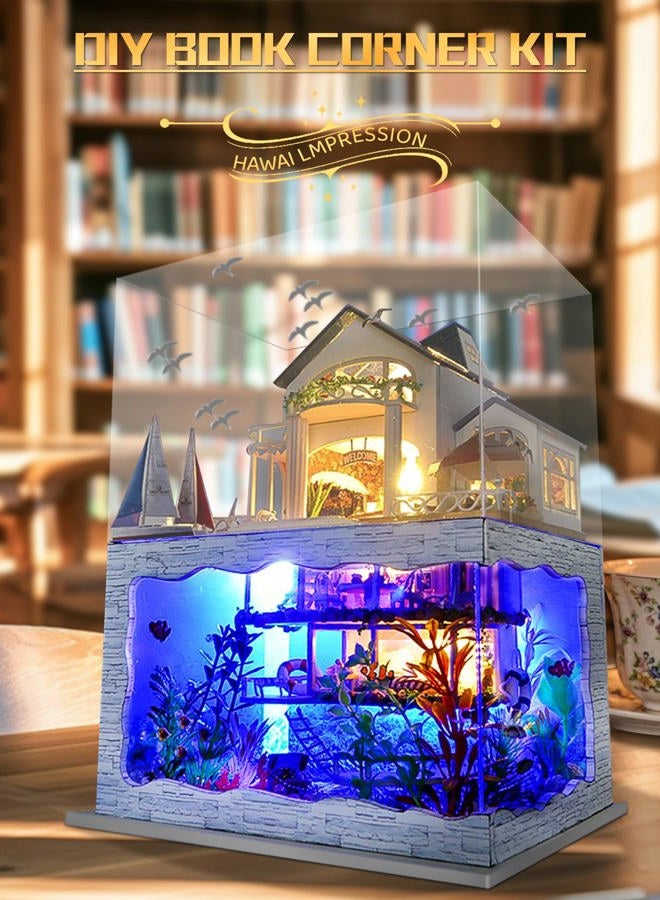 Spilay طقم أثاث خشبي مصغر للمنزل الدمى DIY، نموذج فيلا حديثة مصنوعة يدويًا مع غطاء غبار وصندوق موسيقي، مقياس 1:24 ألعاب منزل الدمى الإبداعية للأطفال (انطباع هاواي) - Image 5