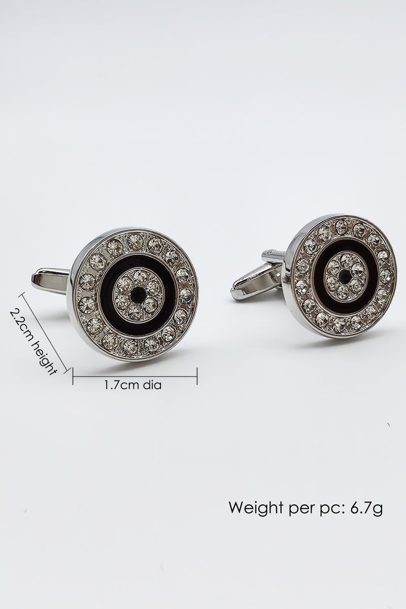 Round Crystal Cufflinks, 2 PCS in One Set Alloy Material Jewelry Specially Design for Men's Shirt Wedding Business Gift with Delicate Package Box  - Image 2