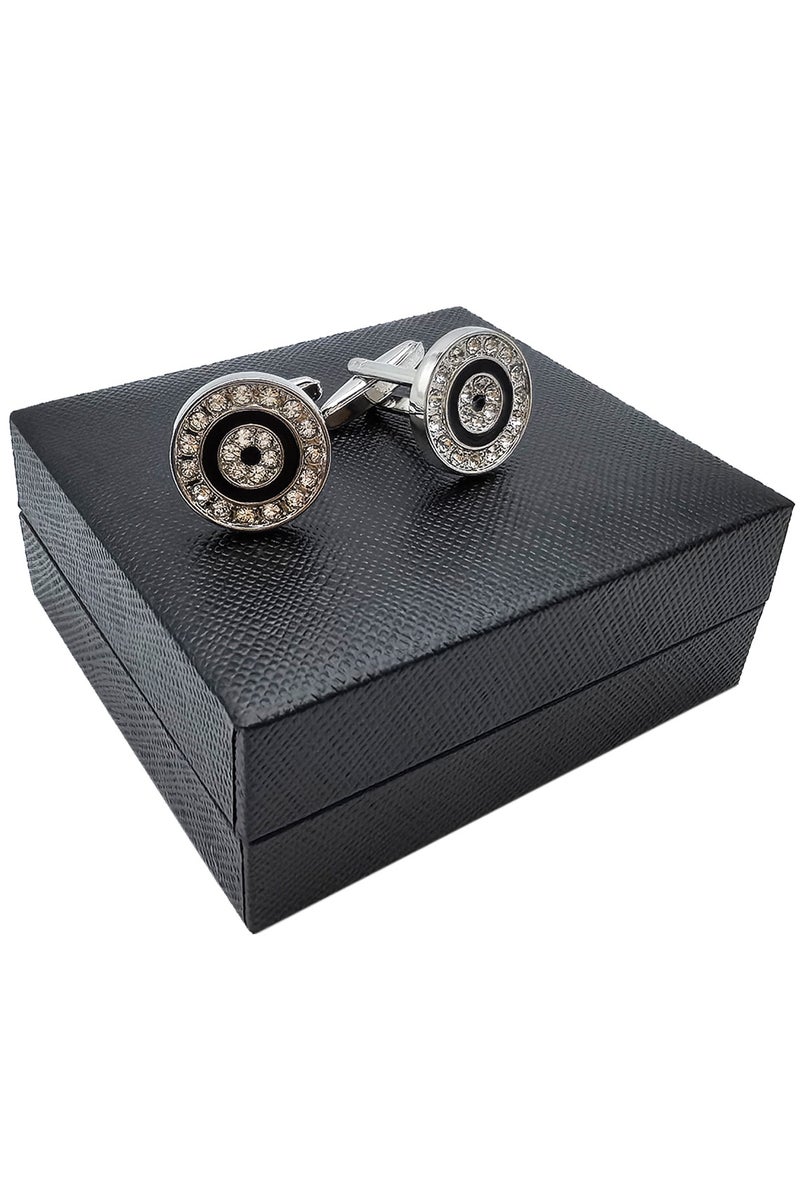 Round Crystal Cufflinks, 2 PCS in One Set Alloy Material Jewelry Specially Design for Men's Shirt Wedding Business Gift with Delicate Package Box  - Image 3