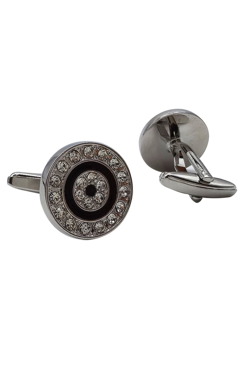 Round Crystal Cufflinks, 2 PCS in One Set Alloy Material Jewelry Specially Design for Men's Shirt Wedding Business Gift with Delicate Package Box  - Image 1