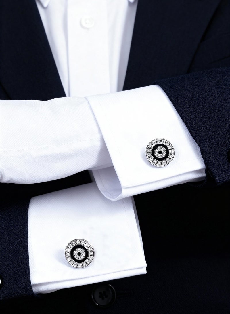 DB Innov. Cufflinks, Round Crystal Cufflinks, 2 PCS in One Set Copper Material Jewelry Specially Design for Men's Shirt Wedding Business Gift with Delicate Package Box. - Image 4