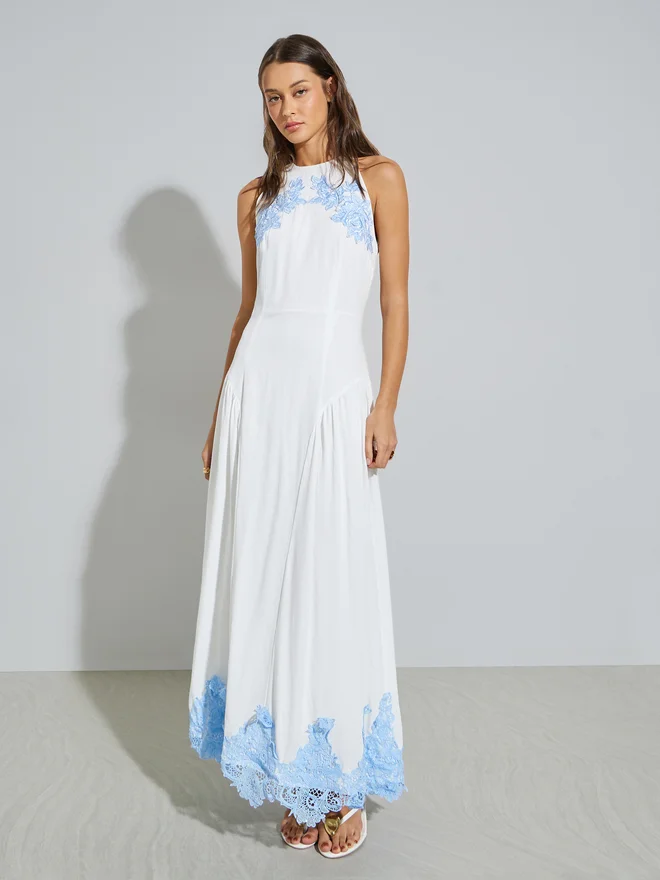 Styli White Lace Insert A-Line Maxi Dress