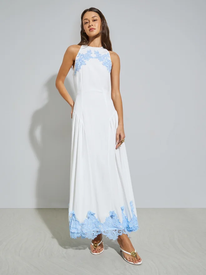 Styli White Lace Insert A-Line Maxi Dress