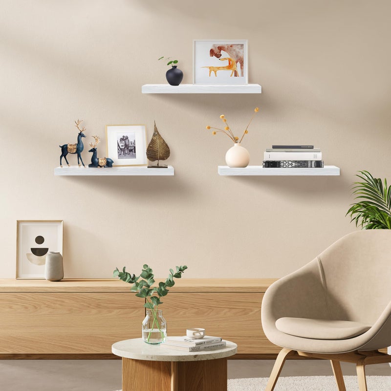 Upassion White Floating Shelves for Wall Set of 3, 16" White Shelves for Home Decor, Frame Display Wall Mounted Floating Shelf for Living Room, Bedroom, Bathroom, Kitchen - Image 2