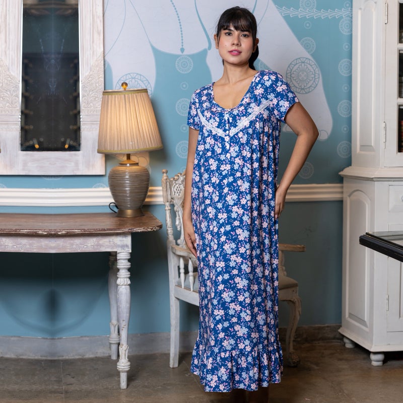 Aadaraya Night Dress Short Sleeves Printed - Image 4