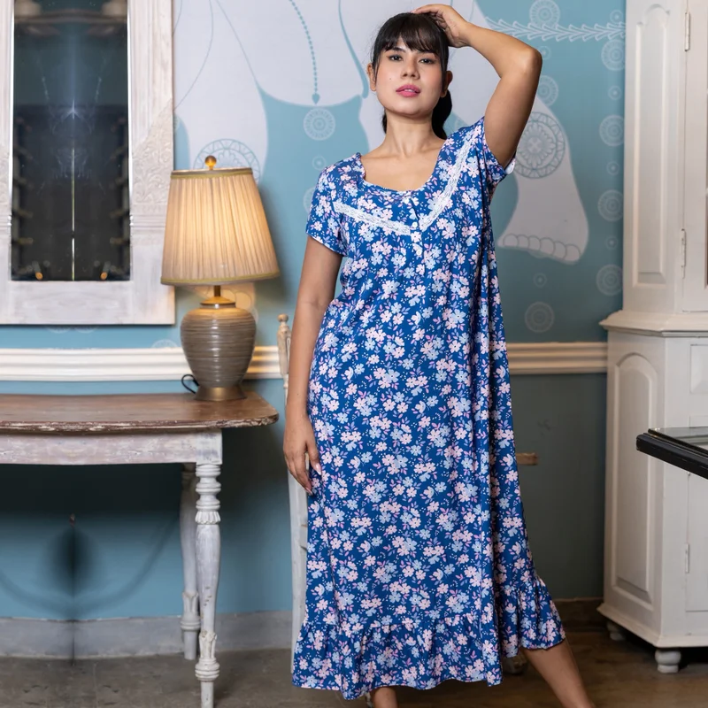 Aadaraya Aadaraya Night Dress Short Sleeves Printed