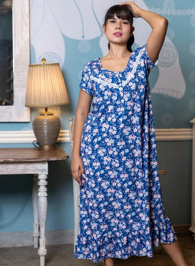Aadaraya Aadaraya Night Dress Short Sleeves Printed