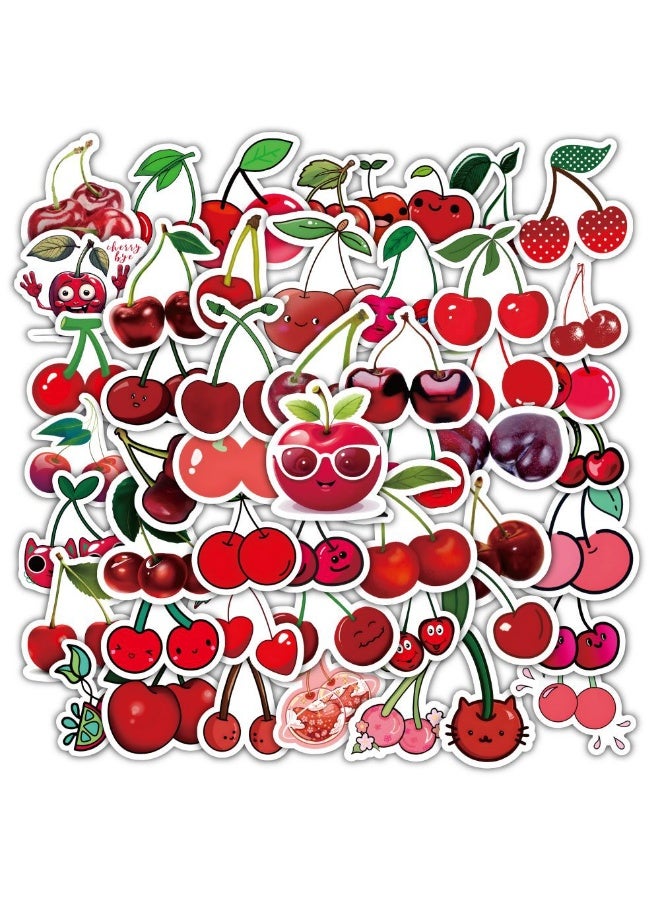 NIBEMINENT 60 Pcs Cherry Fruit Deco Kit Waterproof Stickers, High Definition Printing Bright Colors, Suitable for Laptop Skateboard Luggage Water Bottle Guitar DIY  - Image 1