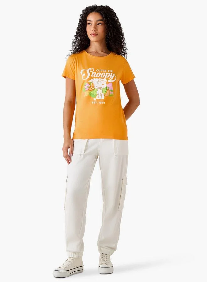 SP Characters Regular Fit Cotton T-shirt with Snoopy Print