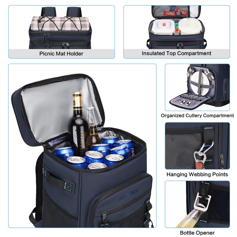 Hulongo 48Cans Large Cooler Backpack, Leakproof Insulated Backpack Cooler for Men & Women, Waterproof, 30L, Dark Blue - Image 4
